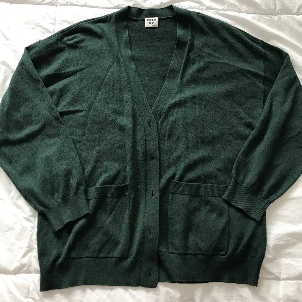 Dark green Sunday best Aritzia cardigan